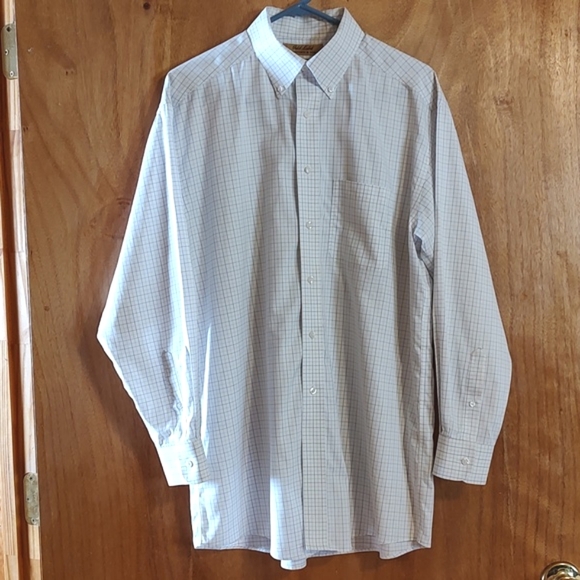 Roundtree & Yorke Gold Label White Blue Plaid 100% Cotton Non-Iron Shirt 15½/33 - Picture 1 of 12